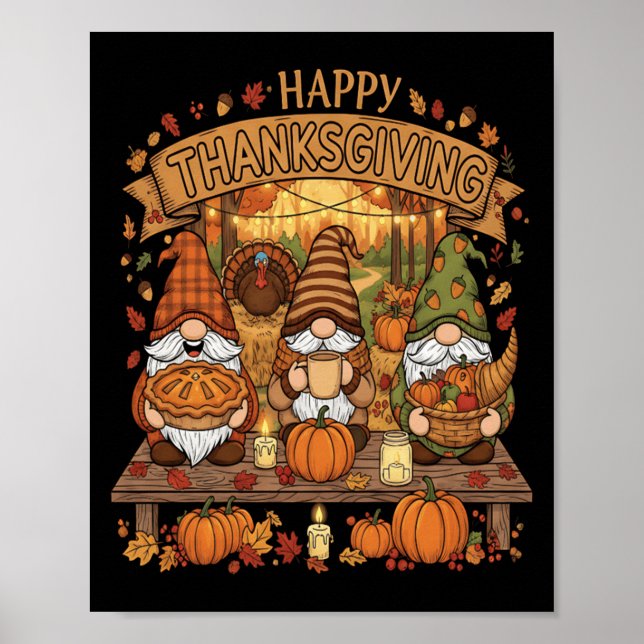 Funny Erntedank Gnome Squad mit festlichem Herbst Poster (Vorne)