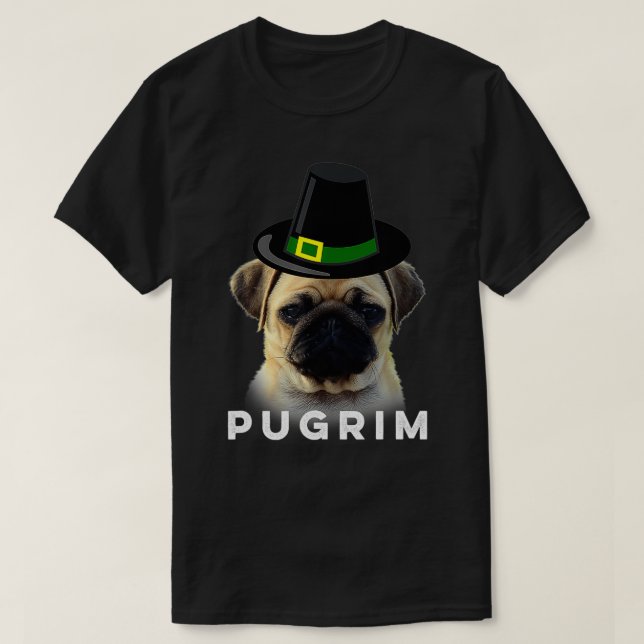 Funny Erntedank Pilgrim Pugrim Mops Dog T-Shirt (Design vorne)