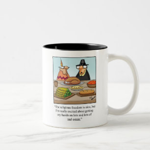 Funny Erntedank Religiöse Freiheit & Real Anwesen Zweifarbige Tasse