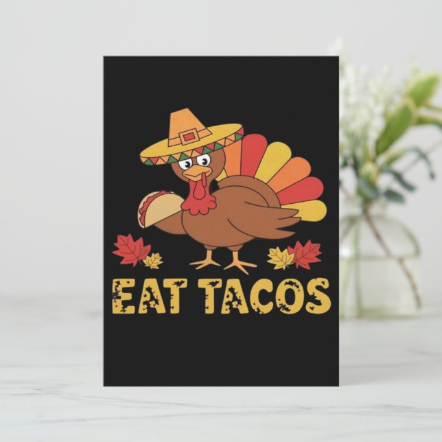 Funny Erntedank Truthahn Essen Tacos Einladung (Stehend Vorderseite)