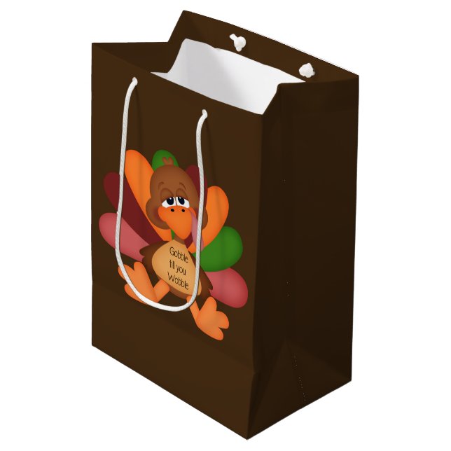 Funny Erntedank Truthahn Mittelgeschenktasche Mittlere Geschenktüte (Vorderseite Schrägansicht)