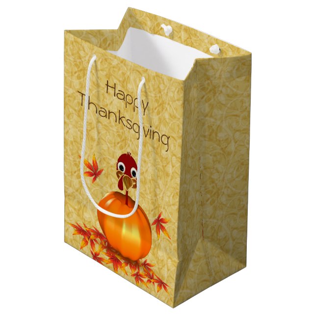 Funny Erntedank Türkei Pumpkin Medium Geschenkbeut Mittlere Geschenktüte (Vorderseite Schrägansicht)