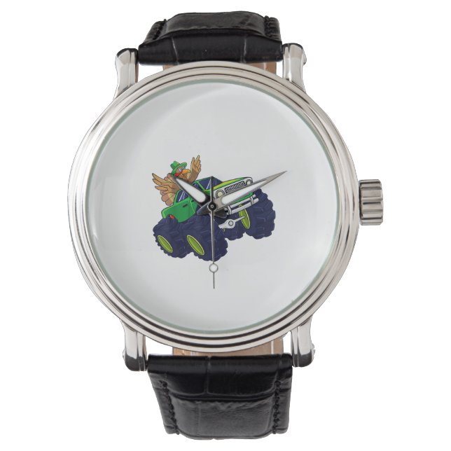 Funny Erntedank Türkei Reitmonster Truck Boy Armbanduhr (Vorderseite)
