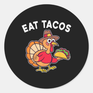 Funny Erntedank Turkey Eat Tacos Mexican Danke Runder Aufkleber