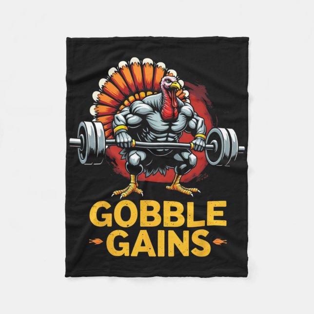 Funny Erntedank Turkey Gobble Gains Gym Workout Fleecedecke (Vorderseite)