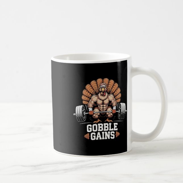 Funny Erntedank Turkey Gobble Gains Gym Workout Kaffeetasse (Rechts)