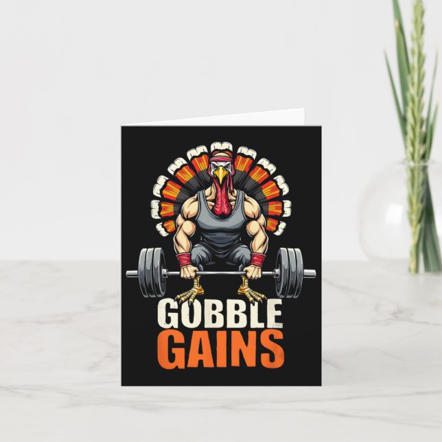 Funny Erntedank Turkey Gobble Gains Gym Workout Karte (Vorderseite)