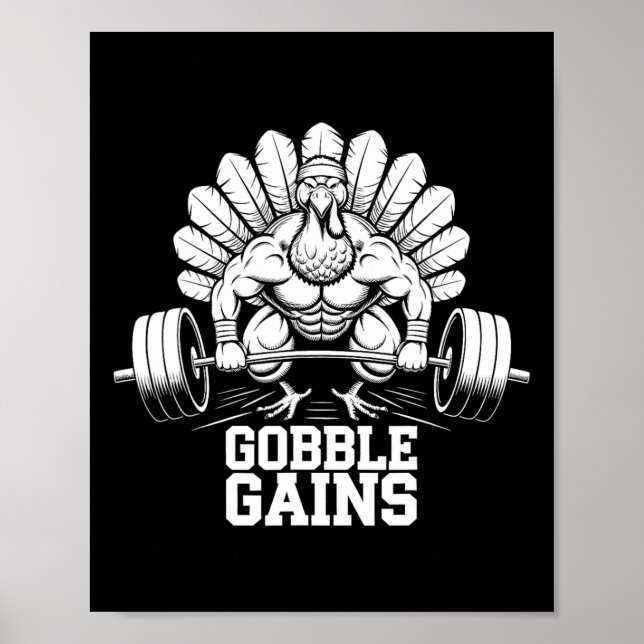 Funny Erntedank Turkey Gobble Gains Gym Workout Poster (Vorne)