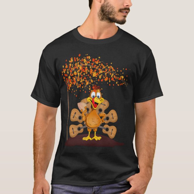 Funny Erntedank Turkey Guitar T-Shirt (Vorderseite)
