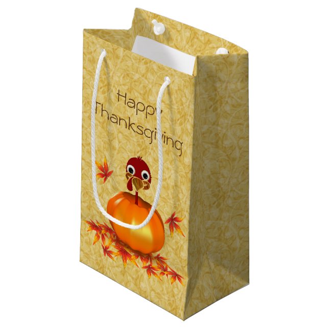 Funny Erntedank Turkey Pumpkin Kleine Geschenktasc Kleine Geschenktüte (Vorderseite Schrägansicht)