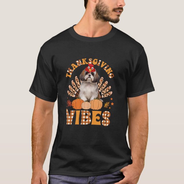 Funny Erntedank Vibes Shih Tzu Dog Truthkey T-Shirt (Vorderseite)