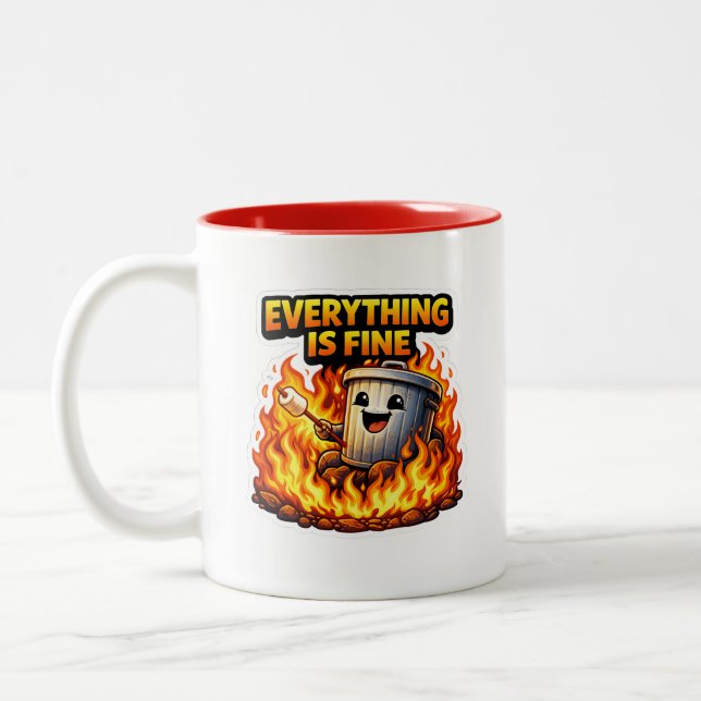  Funny Everything Is Fine Trash Can Mug Zweifarbige Tasse (Links)