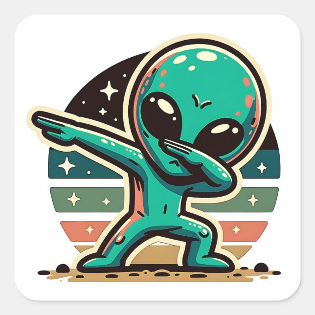 Funny Extraterrestristristrial Alien Dabbing Quadratischer Aufkleber (Vorderseite)