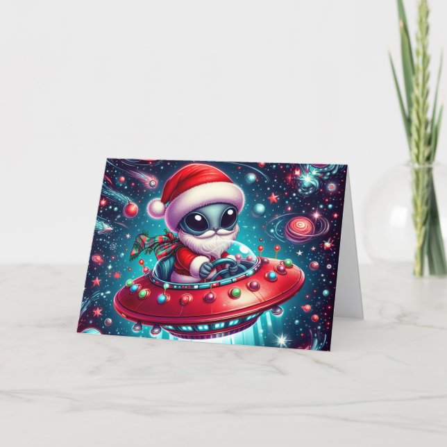 Funny Extratressial Santa Christmas Feiertagskarte (Vorderseite)