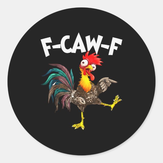 Funny F-awk-f Chicken F-caw-f Rooster Pun Retro  Runder Aufkleber (Vorderseite)