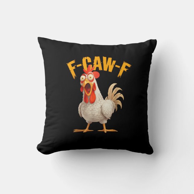 Funny F-Awk-F Chicken F-Caw-F Rooster Pun Retro Vi Kissen (Vorderseite)