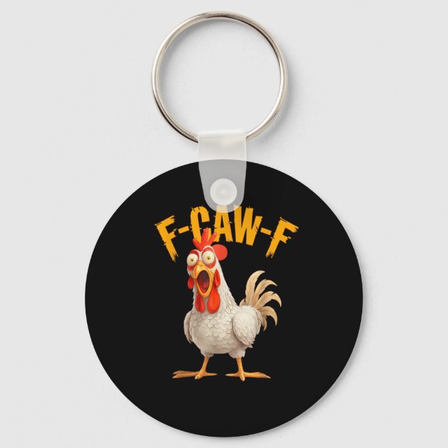 Funny F-Awk-F Chicken F-Caw-F Rooster Pun Retro Vi Schlüsselanhänger (Vorderseite)