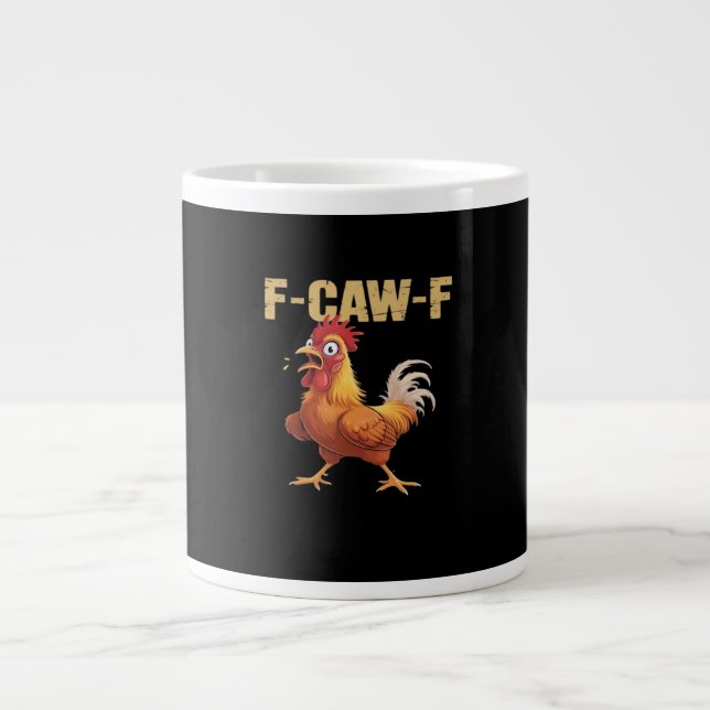 Funny F-Caw-F Chicken Retro Style Jumbo-Tasse (Vorderseite)