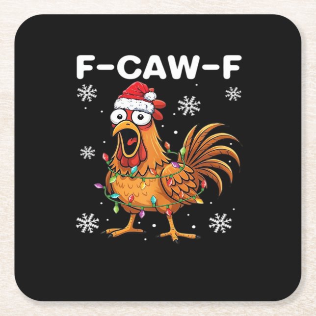 Funny F-Caw-F Christmas Chicken Classic Rechteckiger Pappuntersetzer (Vorderseite)