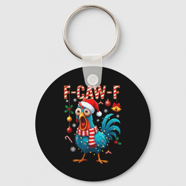 Funny F-caw-f Christmas Chicken Xmas Lights Santa  Schlüsselanhänger (Vorderseite)
