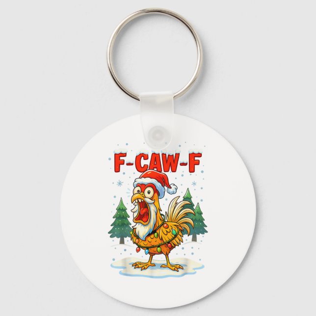 Funny F-caw-f Christmas Chicken Xmas Lights Santa  Schlüsselanhänger (Vorderseite)