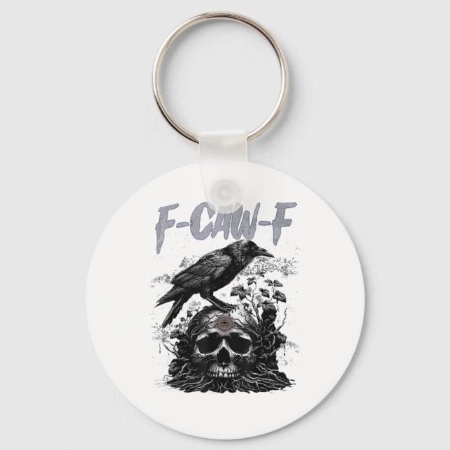 Funny F-Caw-F Crow Funny Halloween Retro Classic Schlüsselanhänger (Vorderseite)
