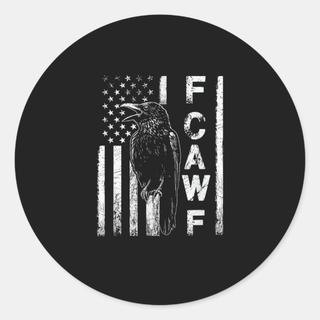 Funny F Caw F Crow With USA Flag Runder Aufkleber (Vorderseite)