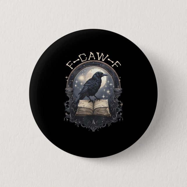 Funny F-Caw-F Raven Bird Saying Graphic Retro Clas Button (Vorderseite)