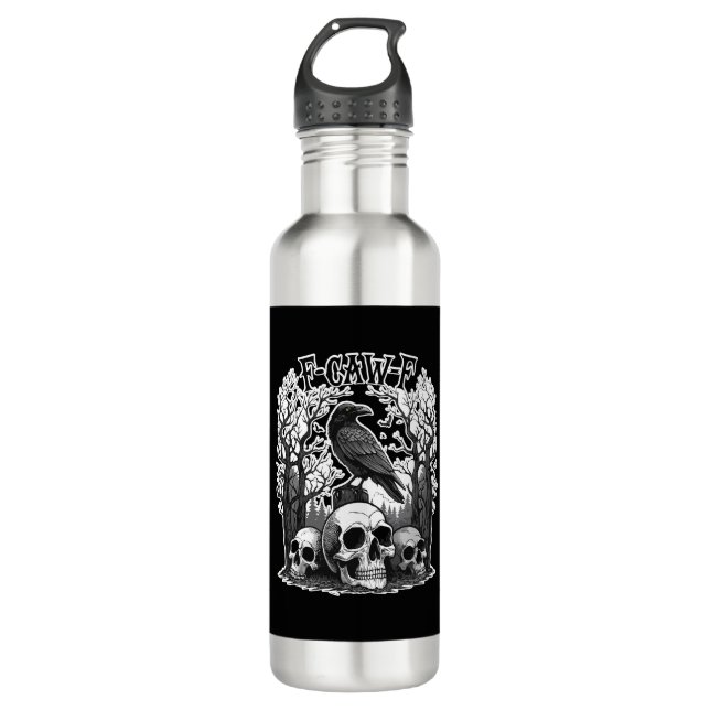 Funny F Caw F Raven Halloween Edelstahlflasche (Vorderseite)