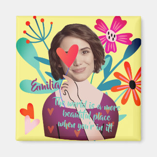 Funny Face | Blume und Herz Schönes Mädchen Magnet