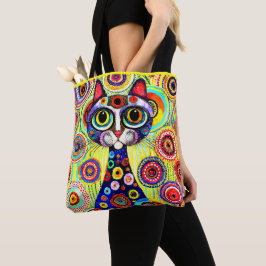 FUNNY FACE CAT IN ABTRACT-BLUME TASCHE