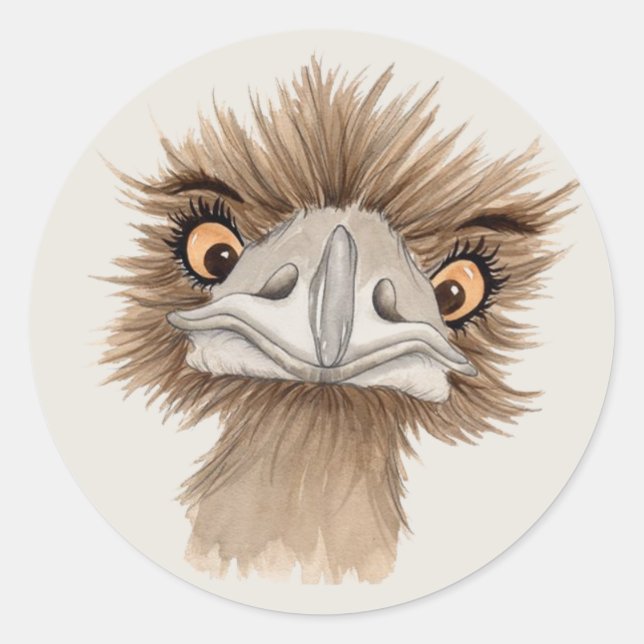 Funny Face Emu Cartoon Runder Aufkleber (Vorderseite)