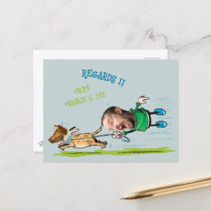 Funny Face Foto Man Wanderhund spielerisch Postcar Postkarte