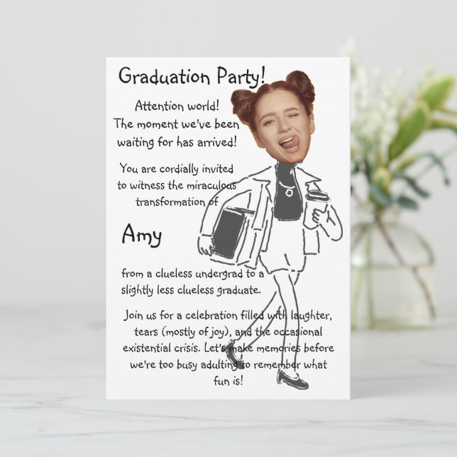Funny Face | Foto- und Graduierungsparty Einladung (Stehend Vorderseite)