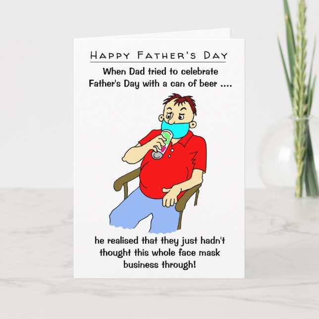 Funny Face Mask Beer Can Father's Day Karte (Vorderseite)