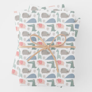 Funny Face Niedlich Doodle Tiermuster Geschenkpapier Set