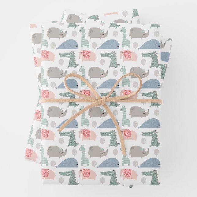 Funny Face Niedlich Doodle Tiermuster Geschenkpapier Set (Beispiel)