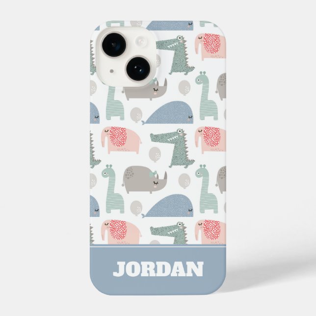 Funny Face Niedlich Doodle Tiermuster iPhone 14 Hülle (Rückseite)