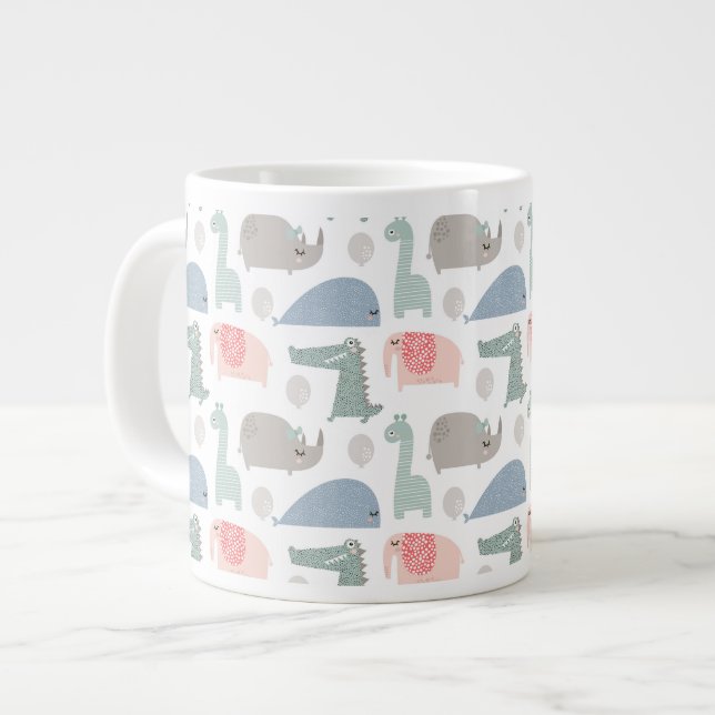 Funny Face Niedlich Doodle Tiermuster Jumbo-Tasse (Vorderseite Links)