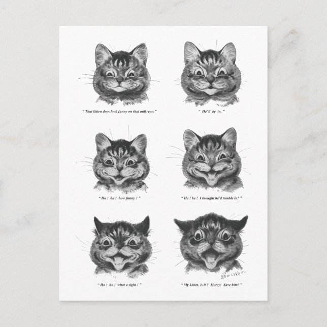 Funny Face of Cat, Louis Wain Postkarte (Vorderseite)