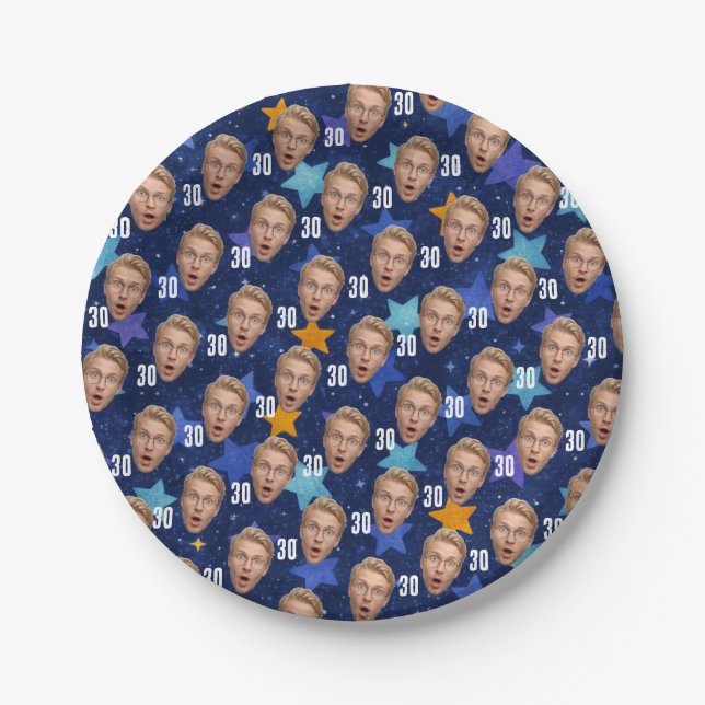 Funny Face Personalized Photo Blue Party Pappteller (Vorderseite)
