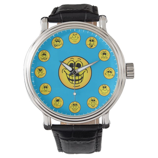 Funny Faces & Expressions Emoji's in Yellow Watch Armbanduhr (Vorderseite)