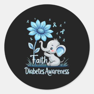 Funny Faith Elephant Sunflower Ribbon Diabetes Awa Runder Aufkleber