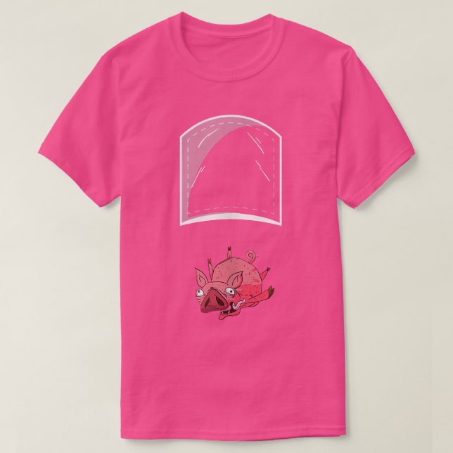 Funny Falling Pig Pocket T-Shirt (Design vorne)
