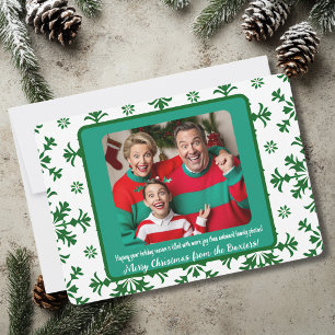Funny Family Foto mit Joy & Green Pattern Feiertagskarte