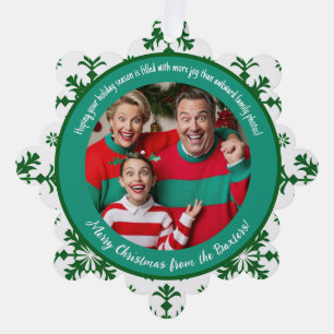 Funny Family Foto mit Joy & Green Pattern Ornament Karte
