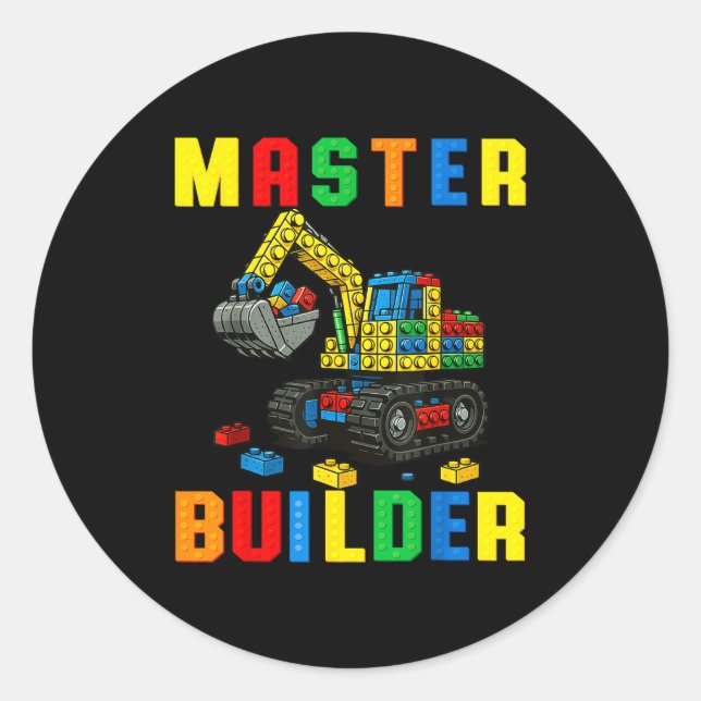 Funny Family Master Builder Building Bricks Blocks Runder Aufkleber (Vorderseite)