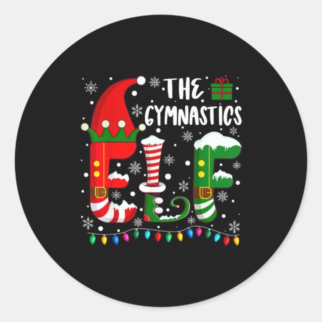 Funny Family Matching Pajamas Gymnastics Elf Chris Runder Aufkleber (Vorderseite)