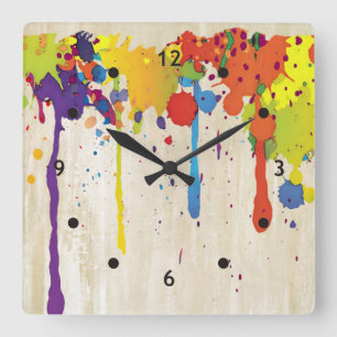 FUNNY FARBE SPLASH II + Ihr Backgr. Ideen Quadratische Wanduhr