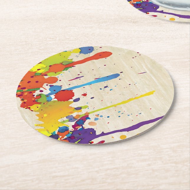 FUNNY FARBE SPLASH II + Ihr Backgr. Ideen Runder Pappuntersetzer (Angewinkelt)